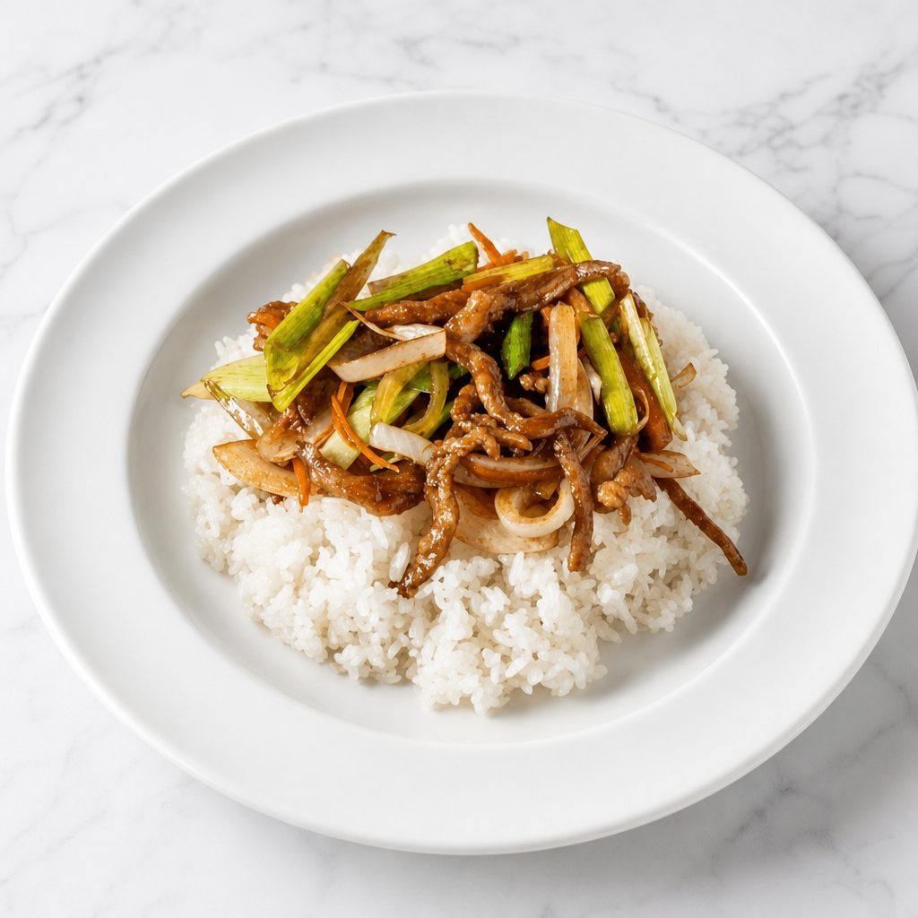 Sautéed Pork with Fresh Leeks Lunch.